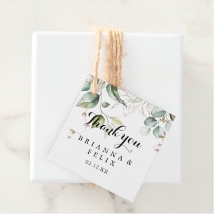 Elegant Gold Greenery Calligraphy Wedding Favor Tags