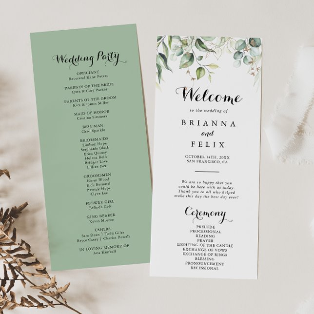 Elegant Gold Greenery Calligraphy Wedding Program (Creator Uploaded)
