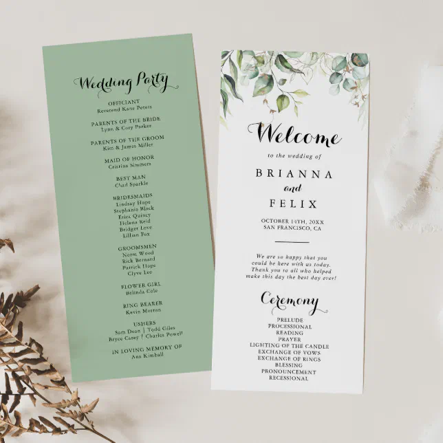 Elegant Gold Greenery Calligraphy Wedding Program | Zazzle