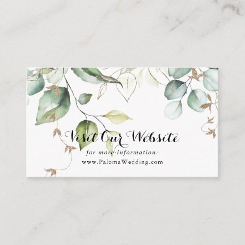 Elegant Gold Greenery Calligraphy Wedding Website Enclosure Card