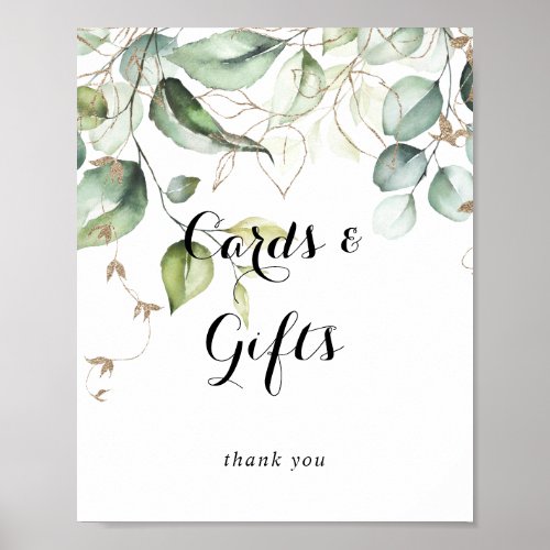 Elegant Gold Greenery Cards and Gifts Sign