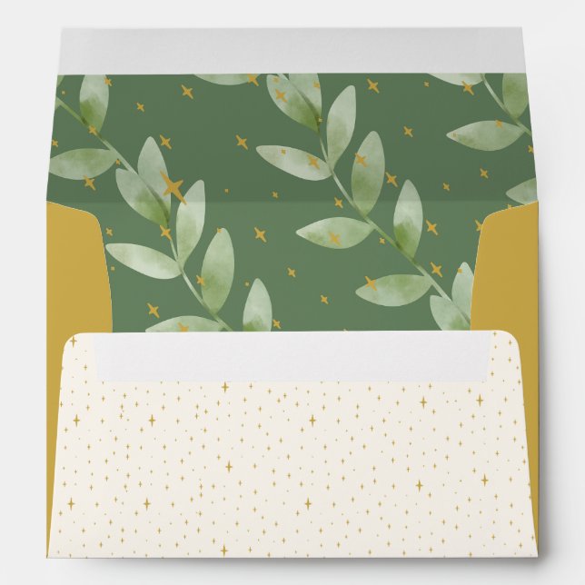 Elegant Gold Greenery Christmas Baby Announcement  Envelope (Back (Bottom))