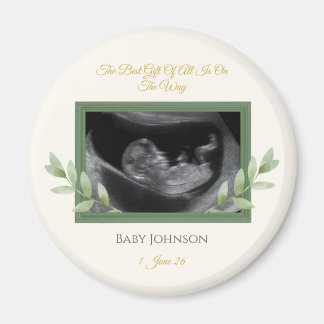 Elegant Gold Greenery Christmas Baby Announcement  Magnet