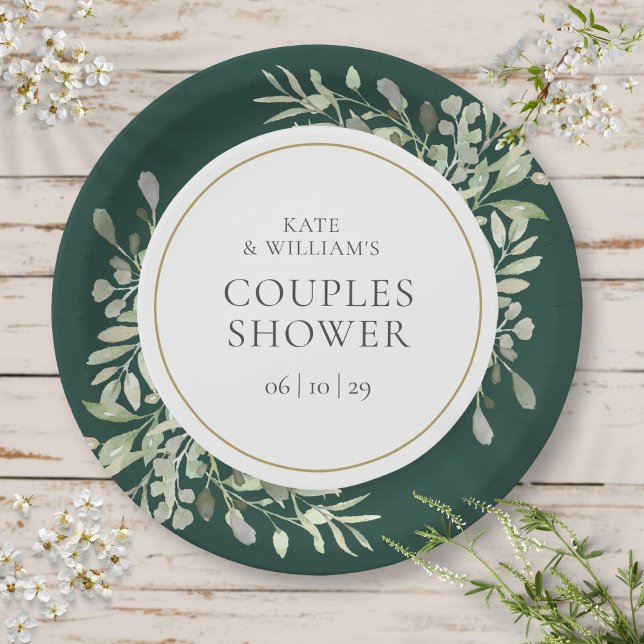 Elegant Gold Greenery Emerald Green Couples Shower Paper Plates (Elegant Gold Greenery Emerald Green Couples Shower Paper Plates)