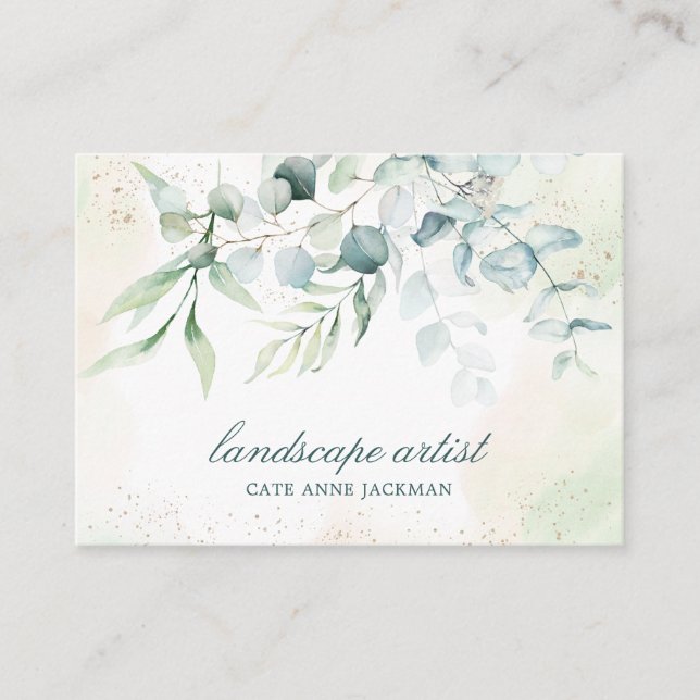 Elegant Gold Greenery Eucalyptus Business Card (Front)