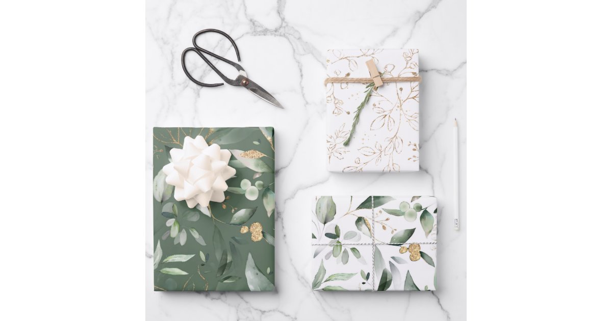 Elegant Gold Greenery Eucalyptus Leaves Wrapping Paper Sheets | Zazzle