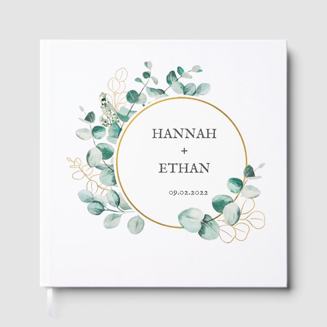 Elegant Gold Greenery Eucalyptus Personalized   Guest Book (Front)