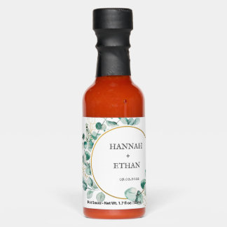 Elegant Gold Greenery Eucalyptus Personalized Hot Sauces