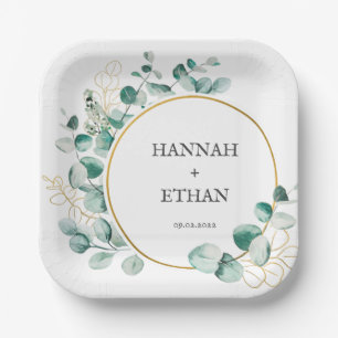 Elegant Gold Greenery Eucalyptus Personalized Paper Plates