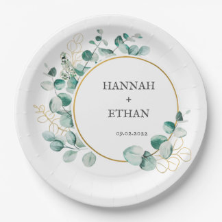 Elegant Gold Greenery Eucalyptus Personalized Paper Plates
