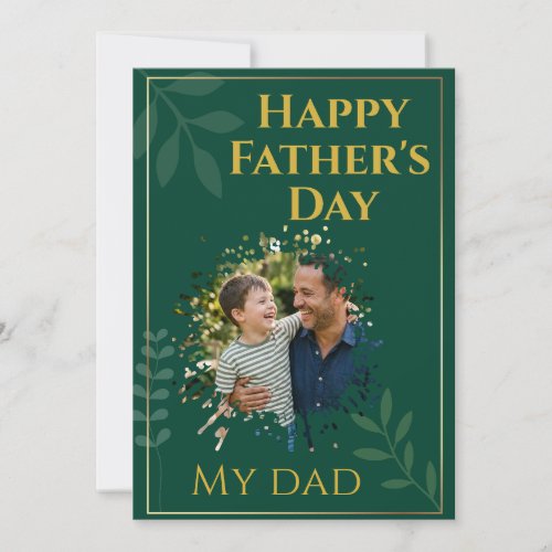 Elegant Gold & Greenery Father's Day Photo Card