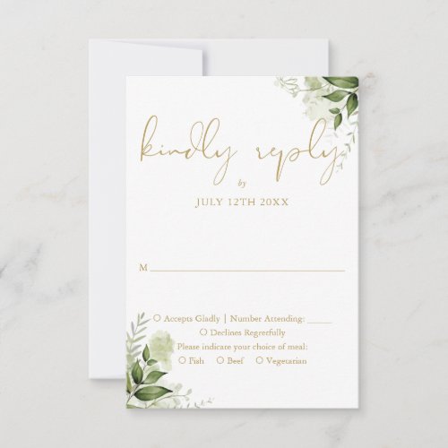 Elegant Gold Greenery Floral Wedding RSVP Card