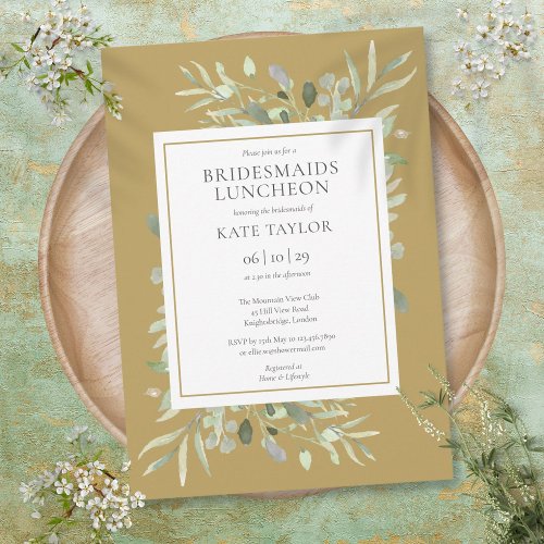Elegant Gold Greenery Foliage Bridesmaids Luncheon Invitation