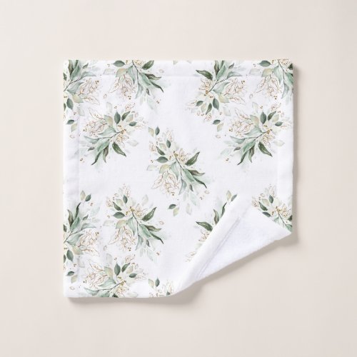 Elegant Gold Greenery Foliage White Wash Cloth