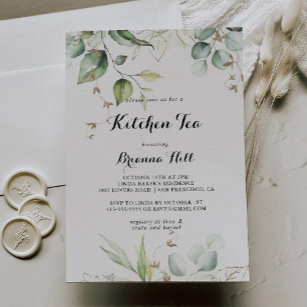 Elegant Gold Greenery Kitchen Tea Bridal Shower Invitation