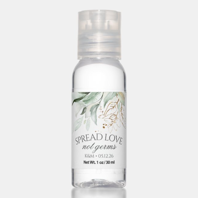 Elegant Gold Greenery Leaves Summer Party Hand Sanitizer (Front)