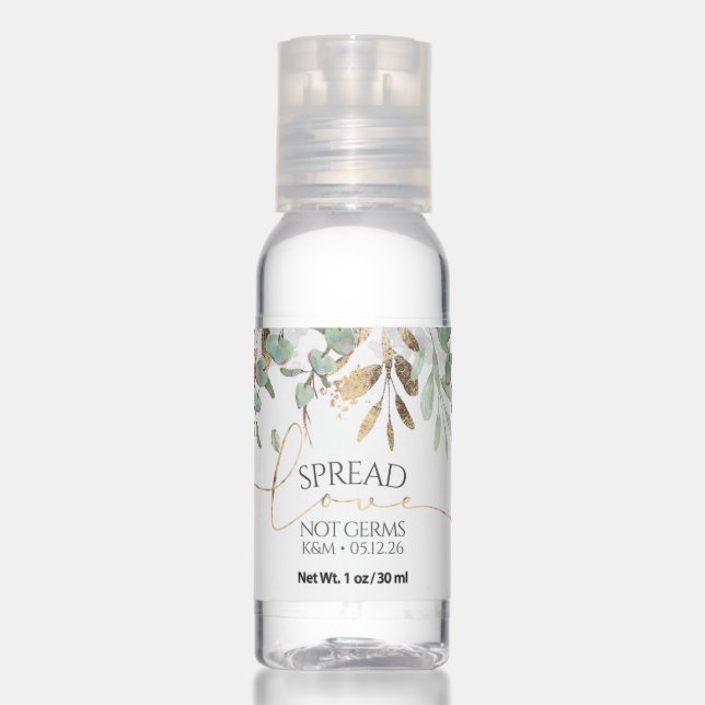 Elegant Gold Greenery Leaves Summer Party Hand Sanitizer (Front)