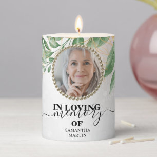 Elegant Gold Greenery Sympathy In loving Memory Pillar Candle