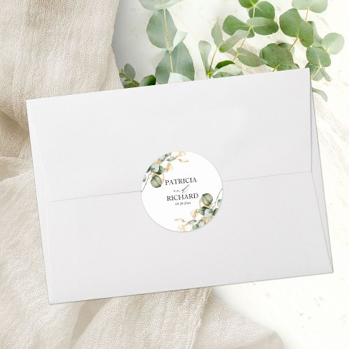 Elegant Gold Greenery Wedding Classic Round Sticker