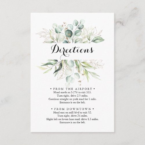 Elegant Gold Greenery  Wedding Directions Enclosure Card