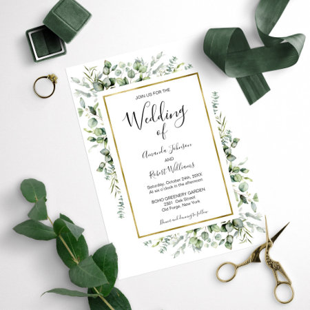 Elegant Gold Greenery Wedding Invitation
