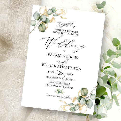 Elegant Gold Greenery Wedding Invitation