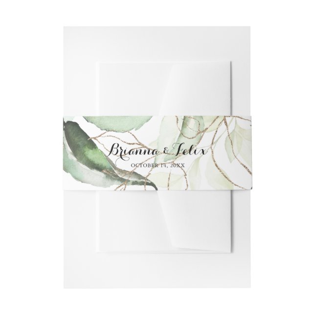 Elegant Gold Greenery Wedding Invitation Belly Band (Front Example)