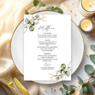 Elegant Gold Greenery Wedding Menu Card