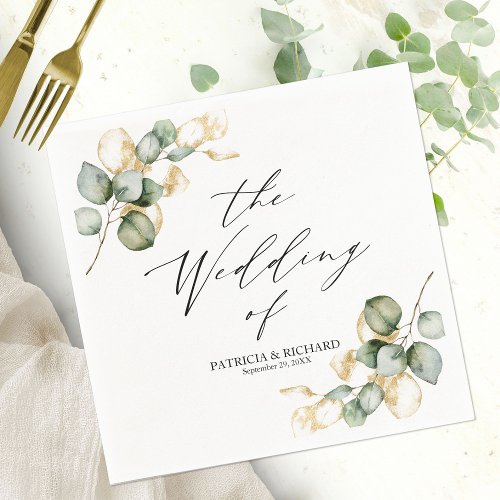 Elegant Gold Greenery Wedding Napkins