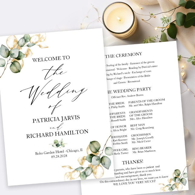 Elegant Gold Greenery Wedding Program (Creator Uploaded)