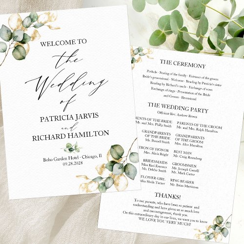 Elegant Gold Greenery Wedding Program