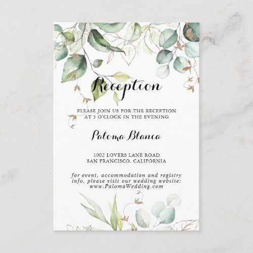 Elegant Gold Greenery Wedding Reception Enclosure Card