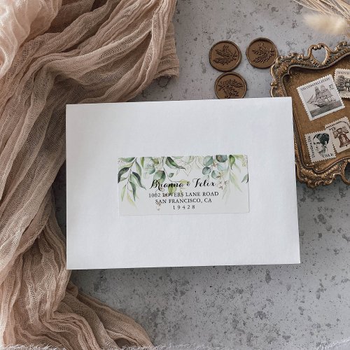 Elegant Gold Greenery Wedding RSVP Address Label