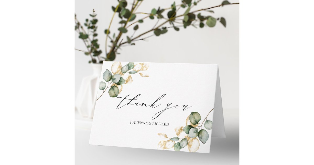 Elegant Gold Greenery Wedding Thank You Card | Zazzle