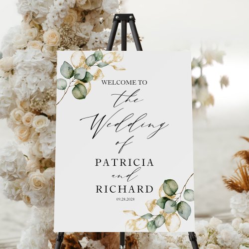 Elegant Gold Greenery Wedding Welcome  Foam Board