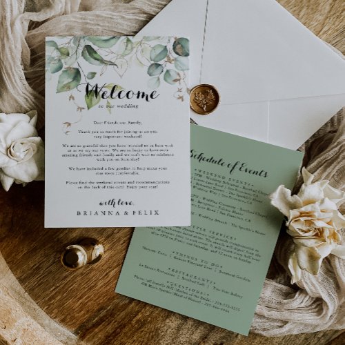 Elegant Gold Greenery Wedding Welcome Letter