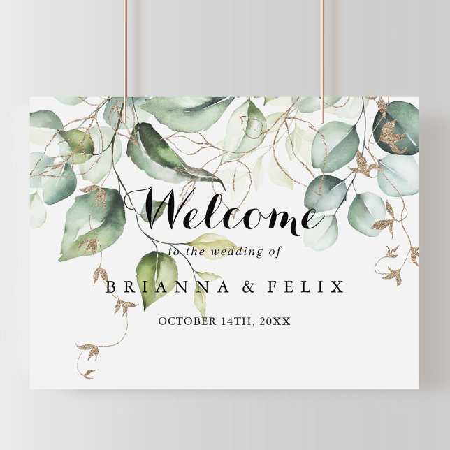 Elegant Gold Greenery Wedding Welcome Sign (Creator Uploaded)