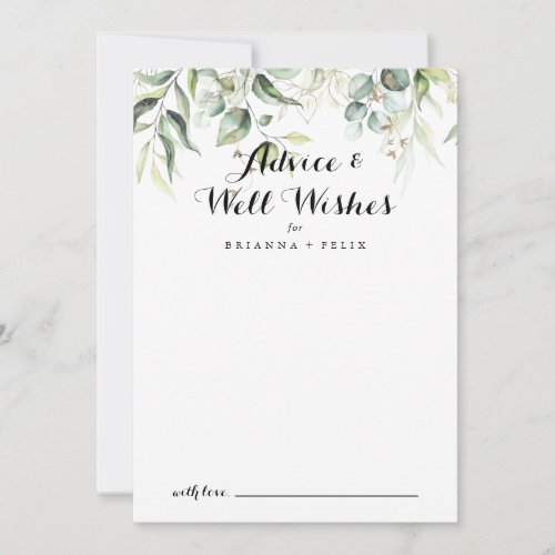 Elegant Gold Greenery Wedding Well Wishes Advice Card