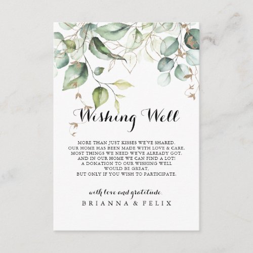 Elegant Gold Greenery Wedding Wishing Well Enclosure Card