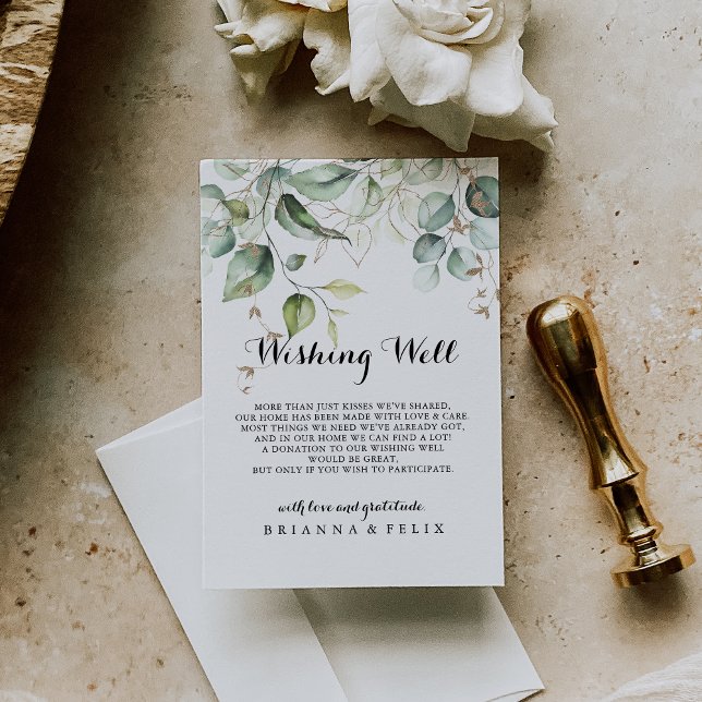 Elegant Gold Greenery Wedding Wishing Well Enclosure Card (Creator Uploaded)