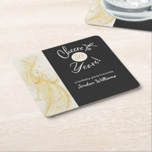 Elegant Gold Grey Cheers to 50 Years Birthday Square Paper Coaster