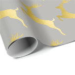 Elegant Gold Grey Christmas Reindeer Pattern Wrapping Paper<br><div class="desc">Beautiful Christmas pattern in faux gold & grey.</div>