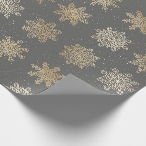 Elegant Gold  Grey Snowflake Christmas Pattern Wrapping Paper