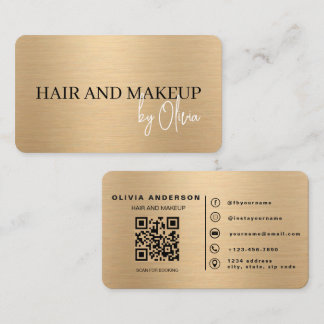 Elegant Gold Hair and Makeup Artist QR Code Business Card