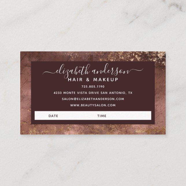 Elegant Gold Hair Stylist Salon Appointment Busine Business Card (Back)