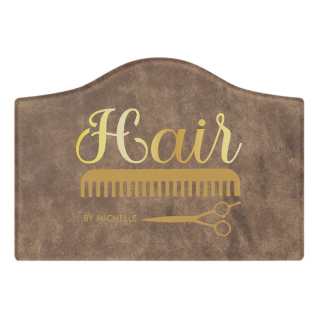 Elegant  Gold Hairstylist Salon  Door Sign (Small Crest Front)