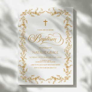 Elegant Gold Hand Drawn Floral Frame Baptism Invitation
