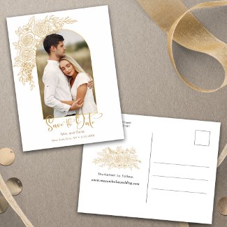 Elegant Gold Hand Drawn Rose Photo Save the Date