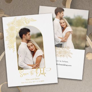 Elegant Gold Hand Drawn Rose Photo Save the Date