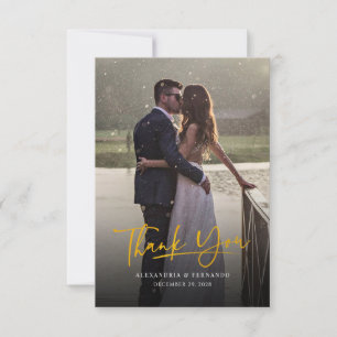 Elegant Gold Hand-Lettered Wedding Photo Thank You Note Card